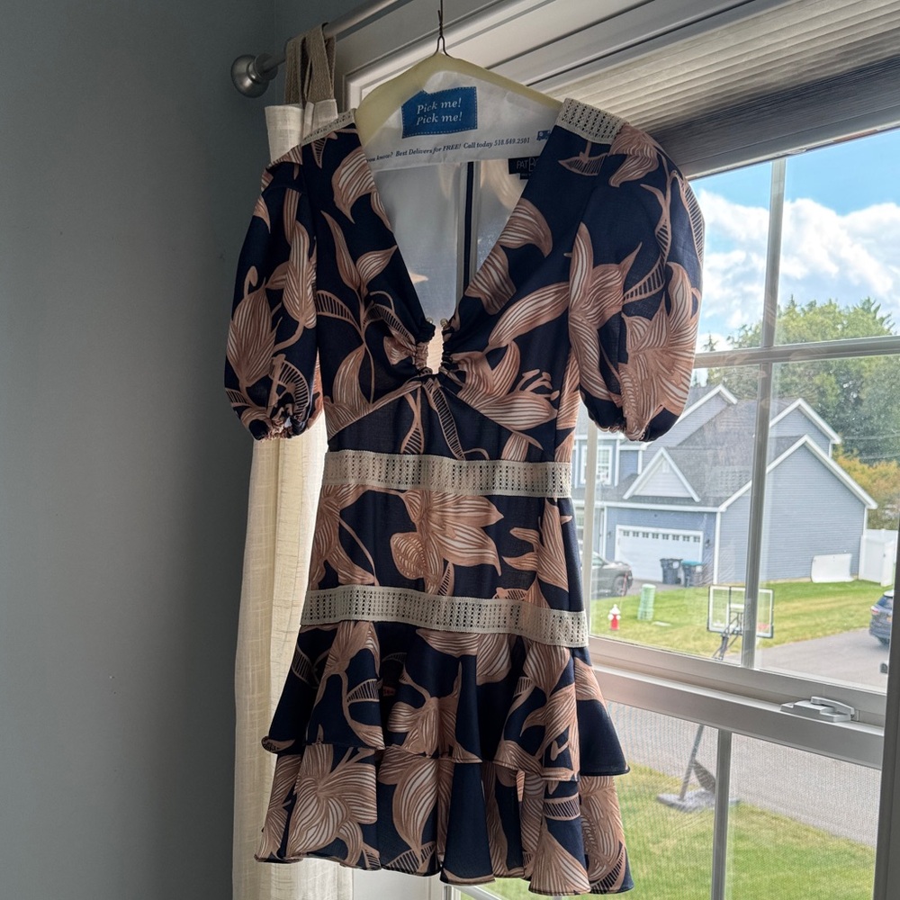 PatBO Navy and Beige Floral Dress